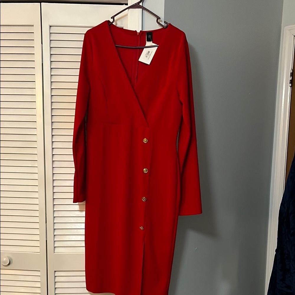 Elegant Red Button-Down Dress